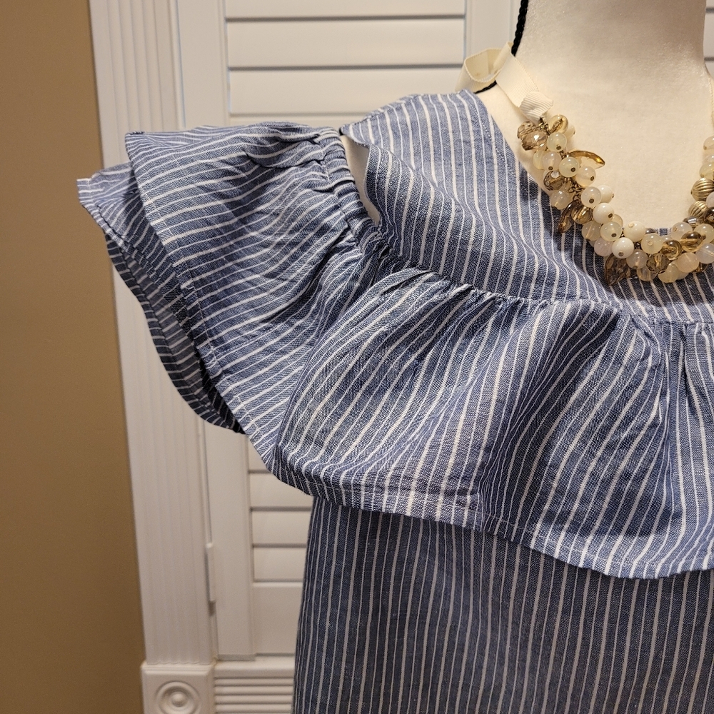 J.Crew Cold Shoulder Ruffle Chambray Striped Top - image 2